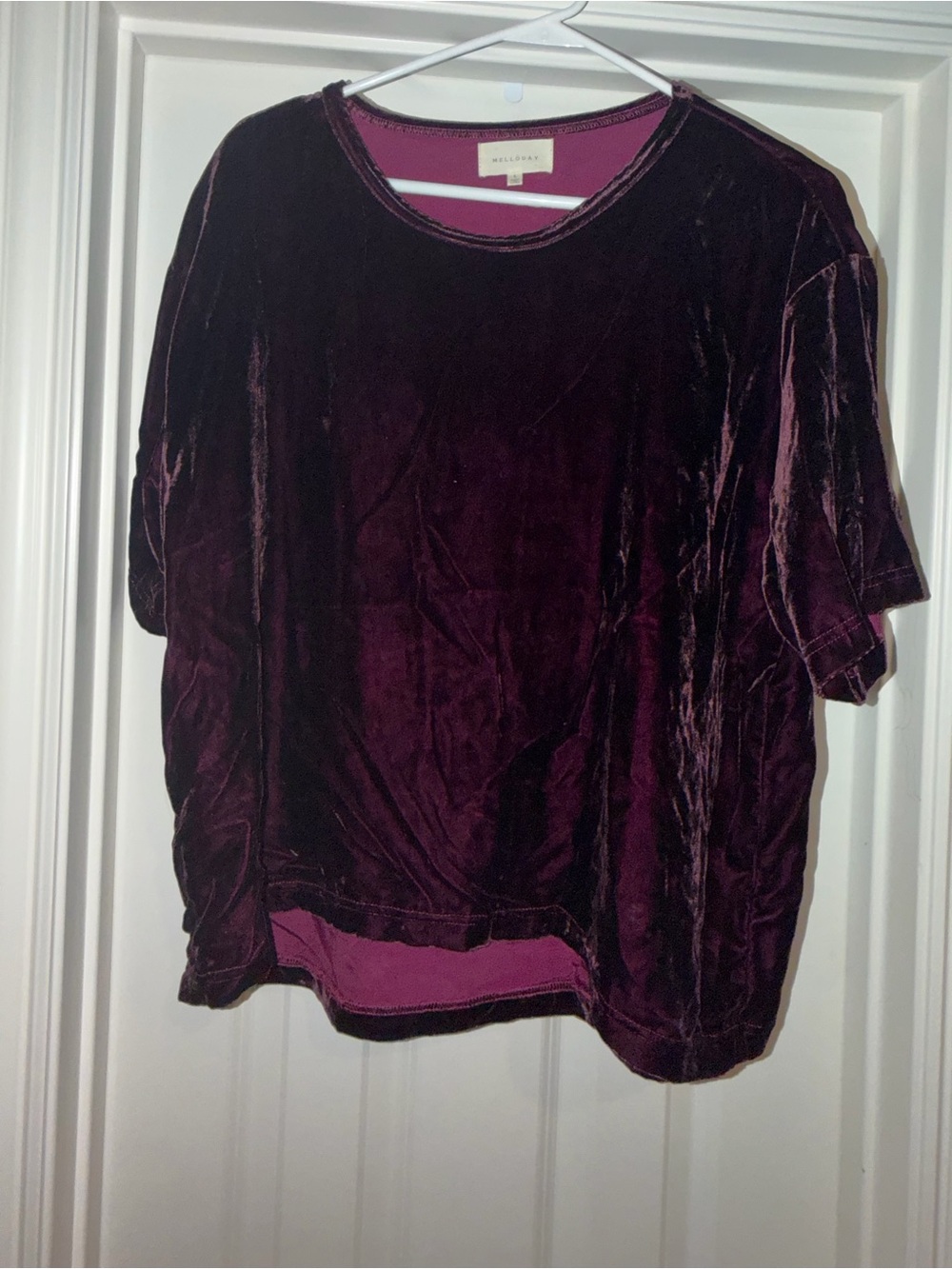 MELLODAY Velvet Short Sleeve Tee in Deep Plum